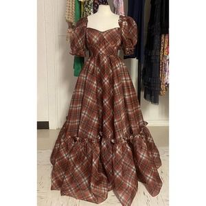Selkie Plaid The Ritz Gown Puff-Sleeve Gown